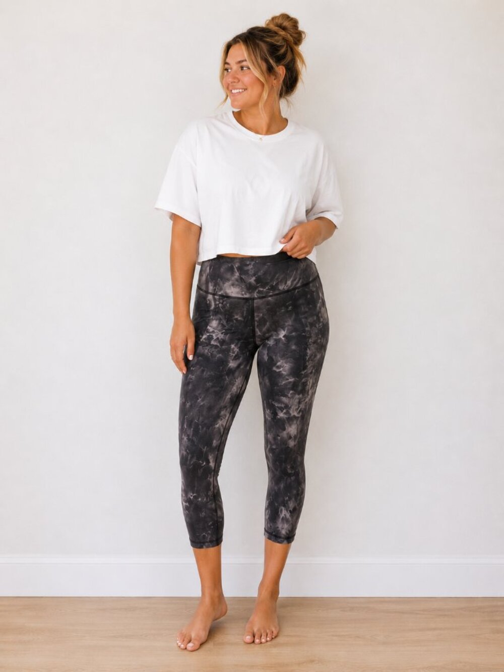 Tie-Dye High-Waist Leggings - Black